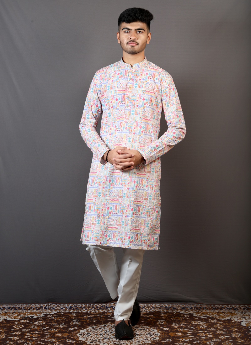 Multicolor Lakhnavi Festival Wear Kafni Pajama Multicolor Lakhnavi Festival Wear Kafni Pajama