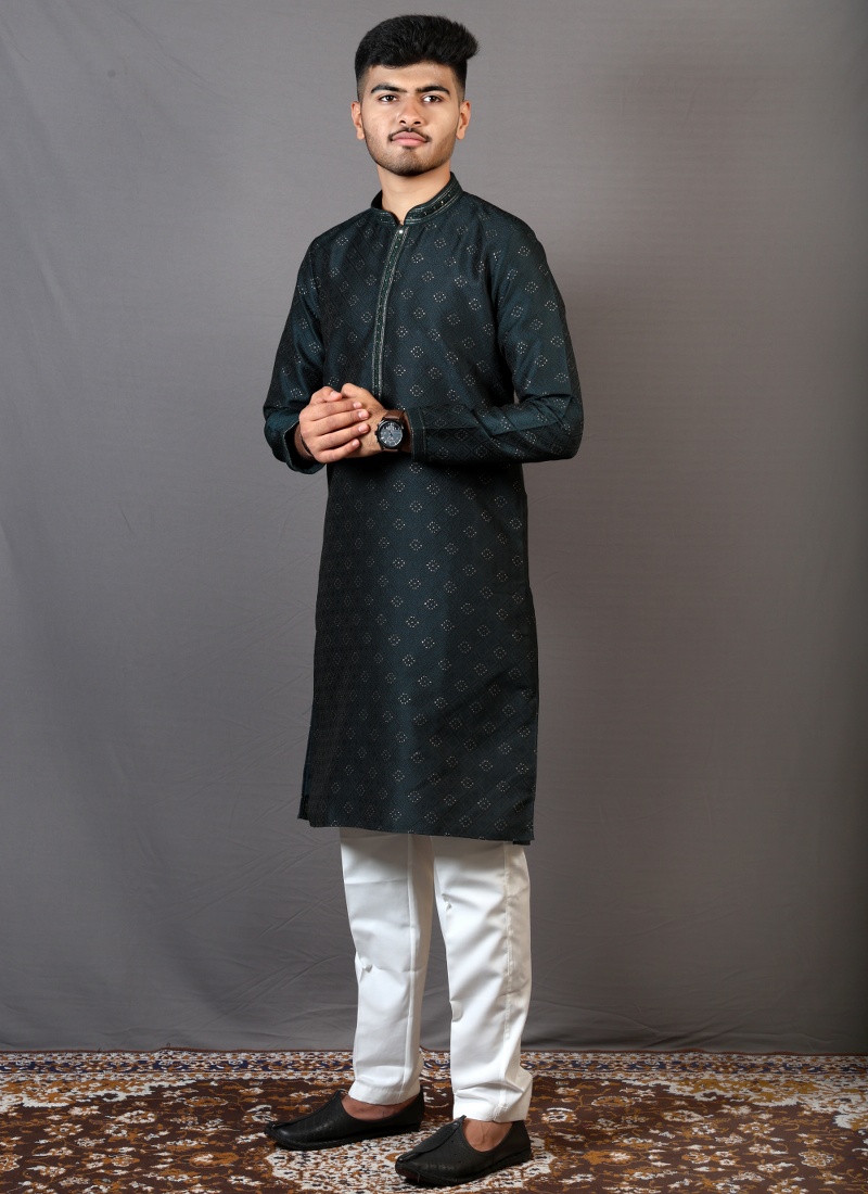 Dark Green Lakhnavi Festival Wear Kafni Pajama Dark Green Lakhnavi Festival Wear Kafni Pajama