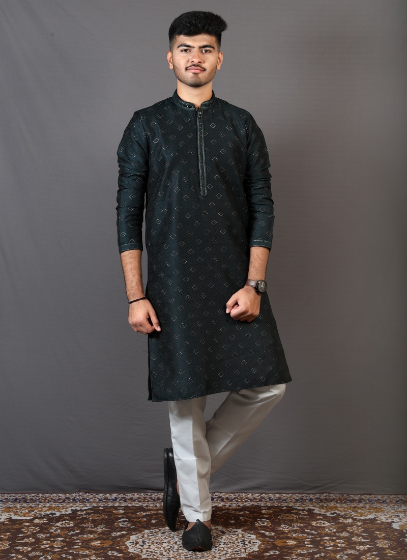 Dark Green Lakhnavi Festival Wear Kafni Pajama Dark Green Lakhnavi Festival Wear Kafni Pajama