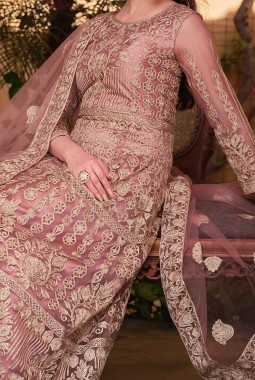 Net Party Wear Embroidered Pakistani Anarkali Suit in Peach