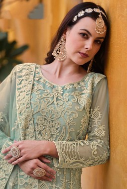 Sea Green Net Embroidered Anarkali Suit