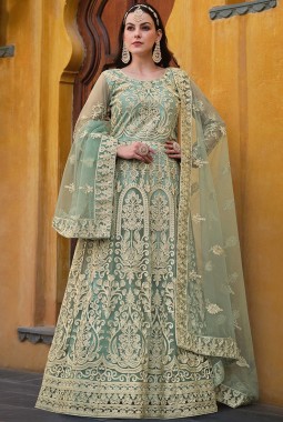 Sea Green Net Embroidered Anarkali Suit