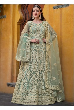 Sea Green Net Embroidered Anarkali Suit