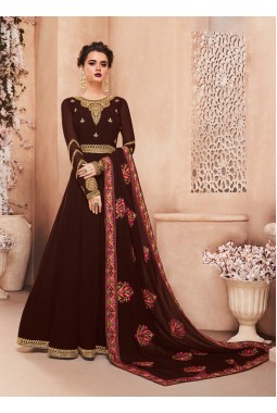 Brown Faux Georgette Ceremony Gown Style Anarkali