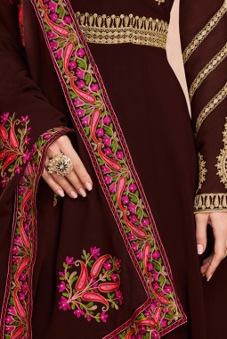 Brown Faux Georgette Ceremony Gown Style Anarkali