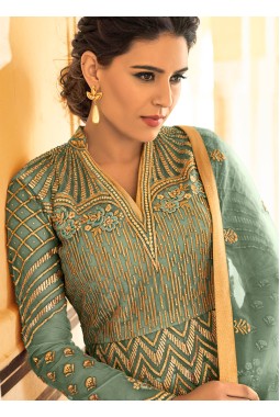 Green Net Ceremony Embroidered Abaya Style Anarkali