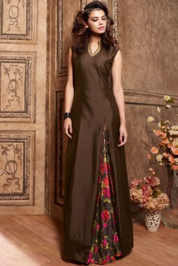 Brown Silk Party Embroidered Pakistani Suit