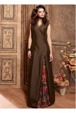 Brown Silk Party Embroidered Pakistani Suit