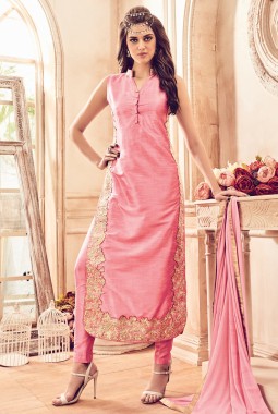Pink Banarsi Silk Party Embroidered Straight Cut Suit