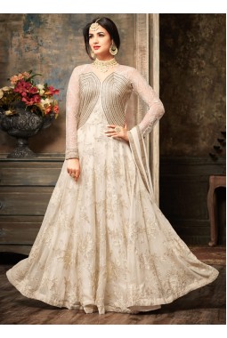 Off-White Faux Georgette Wedding Floor Length Anarkali Suit