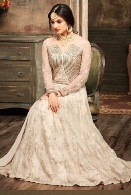 Off-White Faux Georgette Wedding Floor Length Anarkali Suit