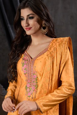 Yellow Silk Party Embroidered Palazzo Suit