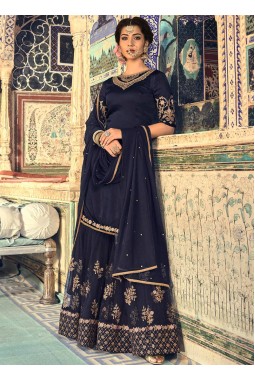 Blue Faux Georgette Wedding Embroidered Sharara Kameez