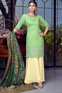 Green Silk Wedding Embroidered Sharara Suit