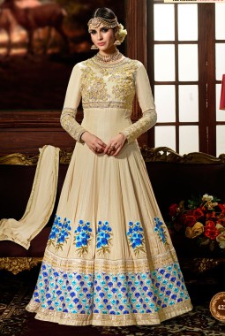 Peach Crape Wedding Embroidered Abaya Style Anarkali