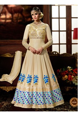 Peach Crape Wedding Embroidered Abaya Style Anarkali