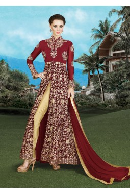 Magenta Faux Georgette Wedding Embroidered Pant Style Suit