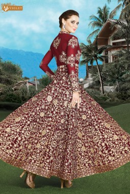 Magenta Faux Georgette Wedding Embroidered Pant Style Suit