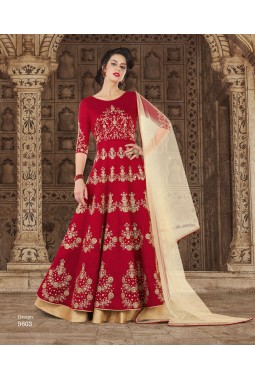 Red Silk Wedding Embroidered Floor Length Anarkali