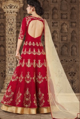 Red Silk Wedding Embroidered Floor Length Anarkali